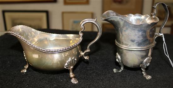 Silver cream jug & silver sauce boat